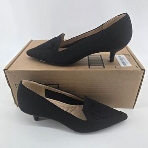 Adrienne Vittadini Womens 9M Black Knit Kitten Heel Pumps Pointed Toe New in Box